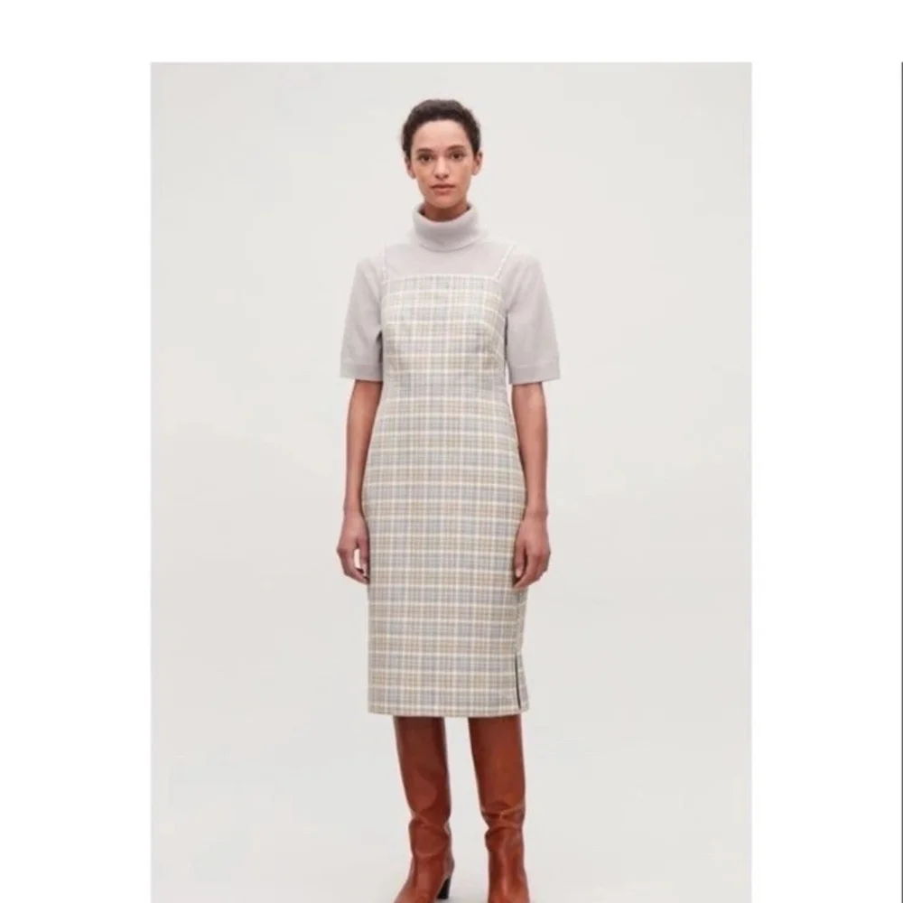 COS Checkered MIDI Dress Straight Neck Size 8 - Picture 1 of 12